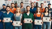 La tua crescita professionale è attestata da certificazioni riconosciute Foto di gruppo con i giovani che mostrano il proprio certificato