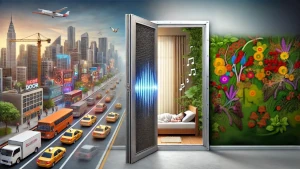 La porta tiene lontano l'inquinamento acustico: da una parte il traffico e il rumore della città, dall'altra la calma dell'appartamento in cui dorme un bambino