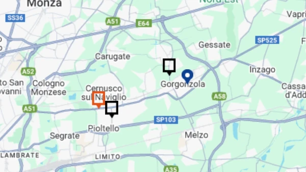 La mappa Finstral dopo aver indicato Gorgonzola come città di ricerca La mappa Finstral dopo aver indicato Gorgonzola come città di ricerca
